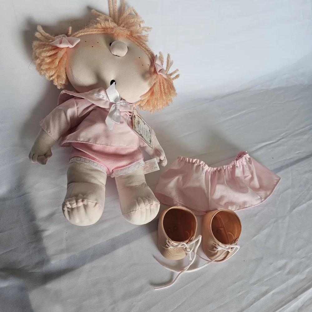 Vintage Plush Bumpkins ,Adorable Pink Doll with Dress